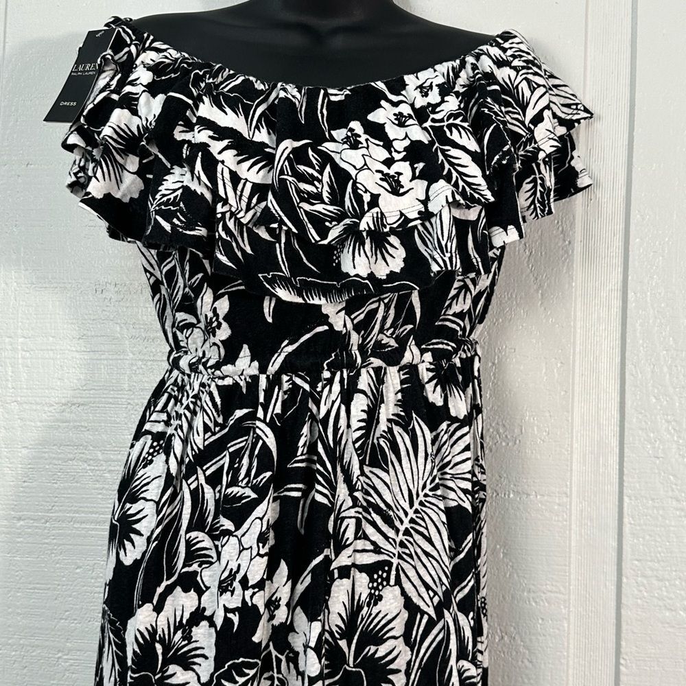 Lauren Ralph Lauren Women's Black and White Floral Jersey r Dress Size 2 NWT - Picture 4 of 11